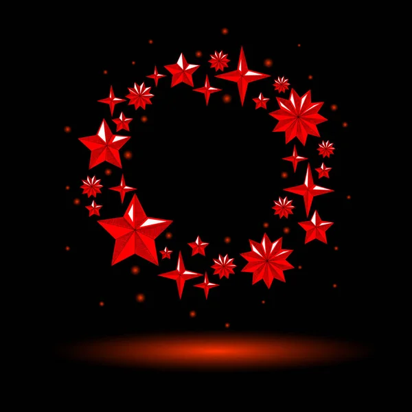 Νέο Έτος Μαύρο Φόντο Κόκκινα Χριστούγεννα Στεφάνι Από Αστέρια Εικονογράφηση — Διανυσματικό Αρχείο