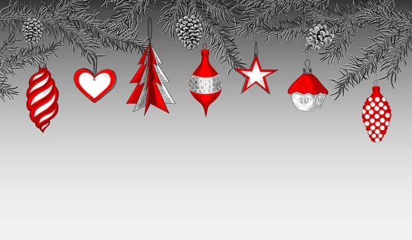 Nowy rok tło z red Christmas decoration. — Wektor stockowy