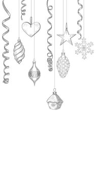 Beyaz arka plan ile çizilmiş Noel dekorasyon.