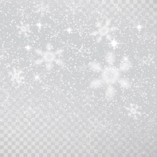 Grau transparent Winter Hintergrund mit Schneeflocken. — Stockvektor