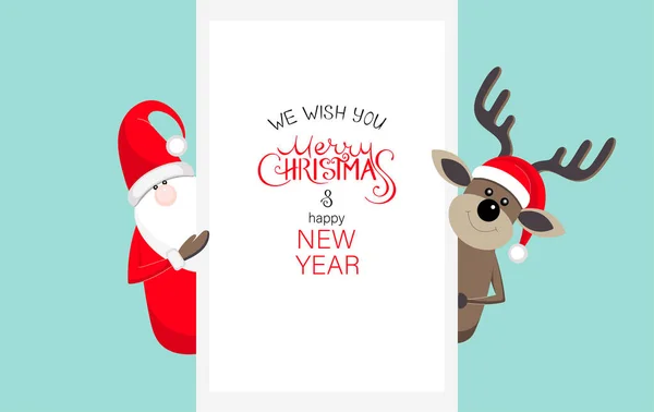 Frohe Weihnachten und ein gutes neues Jahr Karte mit Weihnachtsmann und dee — Stockvektor