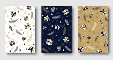 Soyut kartları ve hediyeler Noel ve N için desenler kümesi