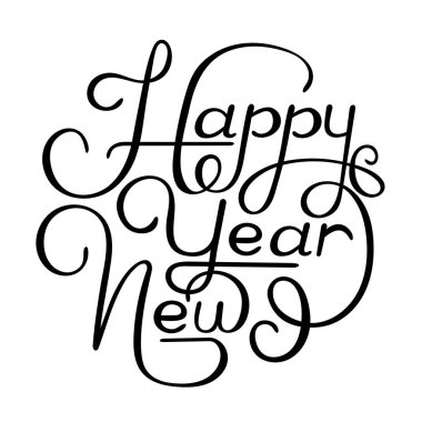 Beyaz arka planda siyah Happy New Year işareti. Tebrik kartı veya festival poster şablonu. Vektör arka plan.