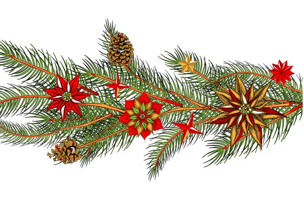 クリスマス装飾的なモミの枝は、白で隔離. — ストックベクタ