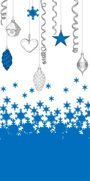 Blau-weißer Hintergrund mit Weihnachtsdekoration. — Stockvektor