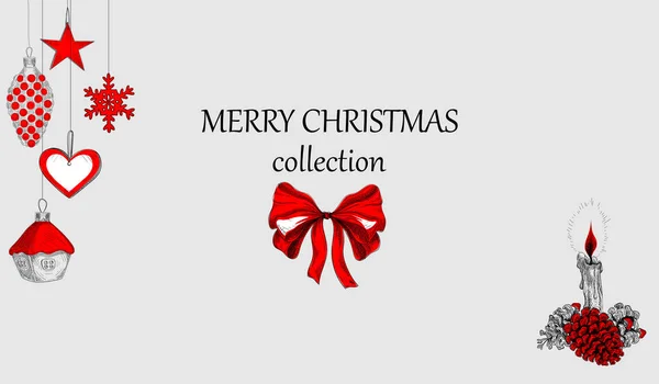 Joyeux fond de collection de Noël avec décoration rouge . — Image vectorielle