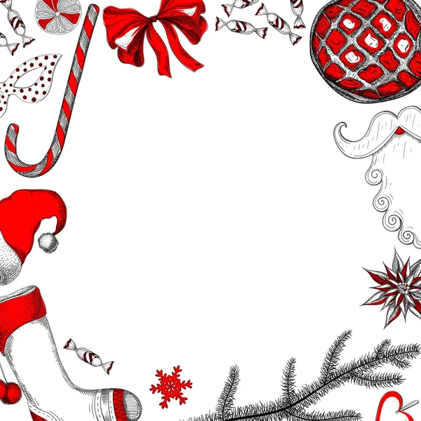 Fondo de Año Nuevo con decoración roja de Navidad . — Vector de stock