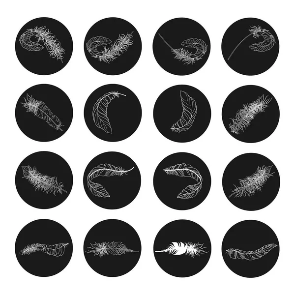 Icone nere con disegni di piume bianche di carnevale . — Vettoriale Stock