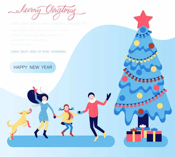С Рождеством и Новым годом праздничный плакат с елкой — стоковый вектор