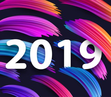 Yeni yıl 2019 kartı soyut renkli fırça darbeleriyle.
