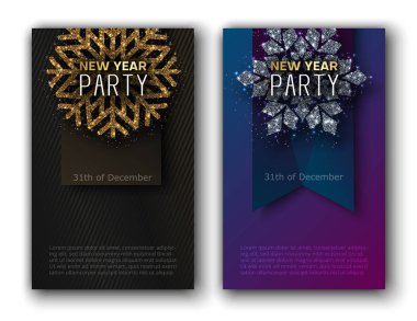 Yeni yıl partisi poster ya da davet şablonu ile parlak snowflak