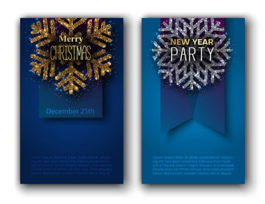 Merry Christmas ve yeni yıl mavi parlak snowfla kartlarla parti