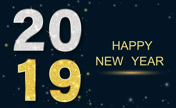 Bonne année 2019 carte de vœux avec des chiffres brillants . — Image vectorielle