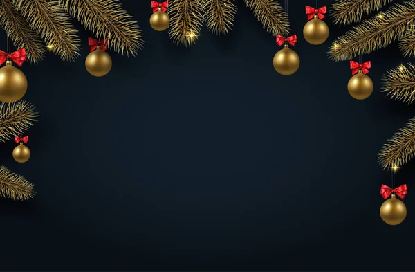 Kerstmis en Nieuwjaar achtergrond met spar takken en goud Chr — Stockvector