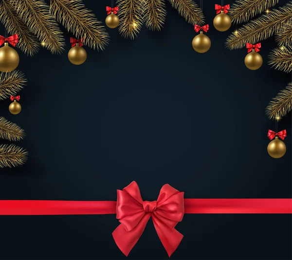 Weihnachten und Neujahr Hintergrund mit Tannenzweigen, Gold christ — Stockvektor