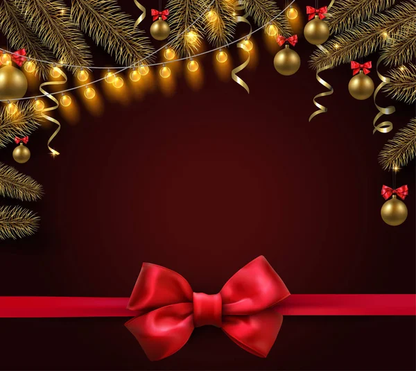 Boże Narodzenie i nowy rok tło z gałęzi jodły, złoto Chrystusa — Wektor stockowy