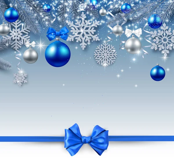 Jul och nyår bakgrund med silver julgranskulor, s — Stock vektor