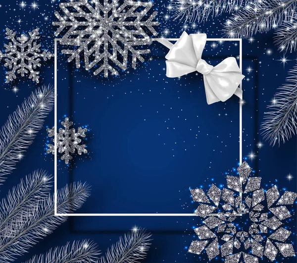 Azul Navidad y Año Nuevo tarjeta brillante cuadrado con copos de nieve, f — Archivo Imágenes Vectoriales