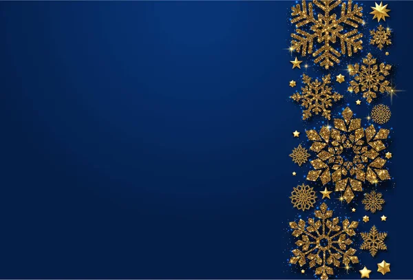 Jul, nyår eller vintern bakgrund med guld glänsande snowfla — Stock vektor