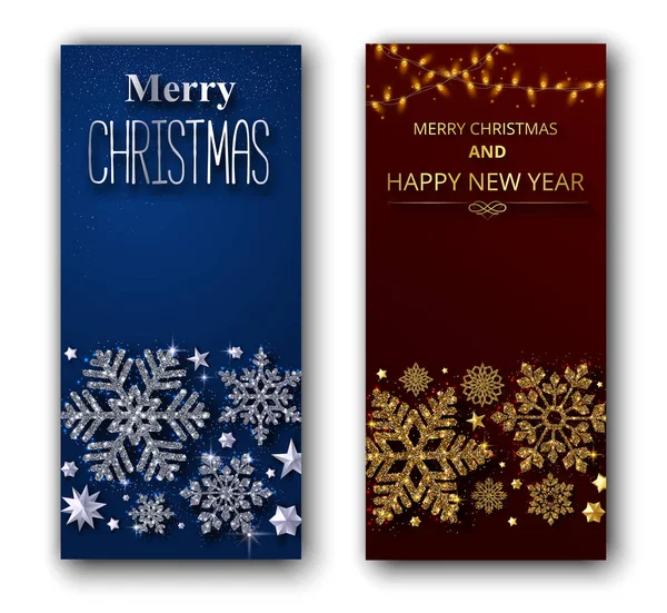 メリー クリスマスと新年あけましておめでとうございます光沢のあるカードとスノー — ストックベクタ