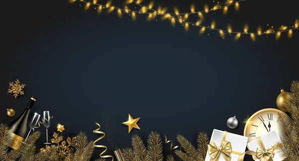 Fondo de Navidad y Año Nuevo con decoraciones de Navidad, gi — Vector de stock