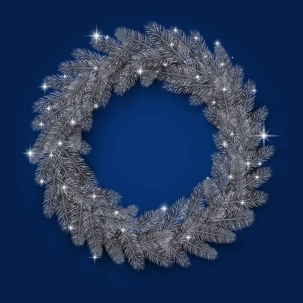 Modèle de carte de Noël et Nouvel An bleu avec couronne de Noël . — Image vectorielle