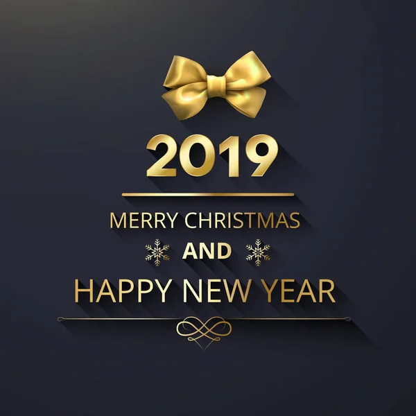 Grey Feliz Navidad y Feliz Año Nuevo 2019 tarjeta con sati de oro — Vector de stock