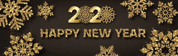 幸せな新年 2020年美しい金色光沢のある雪の結晶のお祭りバナー ベクトルの背景 — ストックベクタ