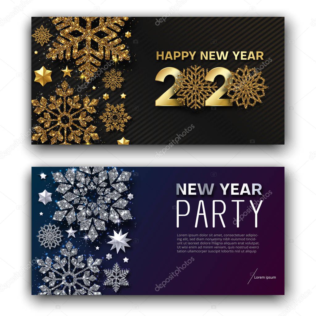 Happy New Year 2020 greeting card and party invitation card with