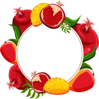 Beyaz arka plan ile tropik meyveler yuvarlak. 