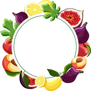 Egzotik meyve ile beyaz yuvarlak zemin. 