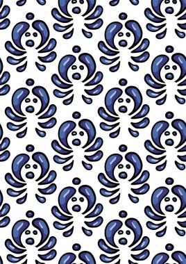 Beyaz mavi sorunsuz etnik süsleme.