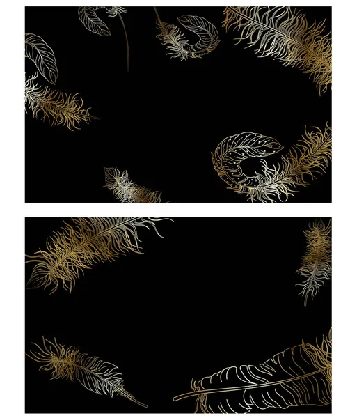 Чорний карнавальний фон з золотим пір'ям . — стоковий вектор