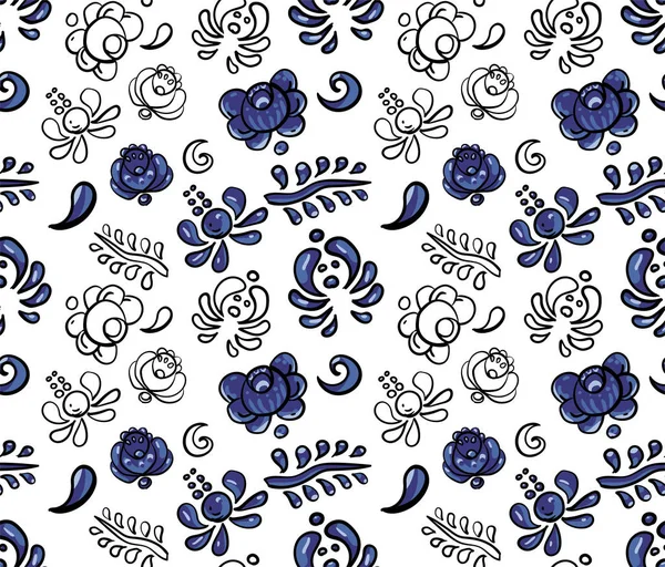 Blue seamless ethnic ornament on white. — Stock Vector