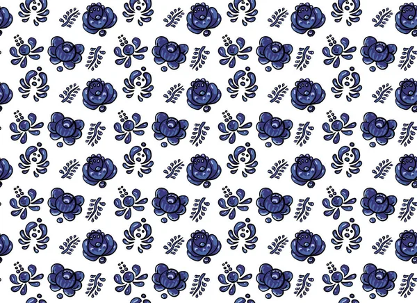 Ornamento floreale blu senza cuciture su bianco . — Vettoriale Stock