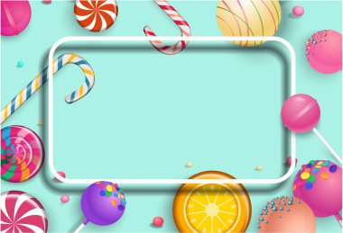 Renkli lolipop ile yeşil arka plan.