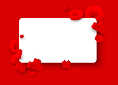 Kırmızı arka plan beyaz bir çerçeve ve 3d geometrik figürler ile.