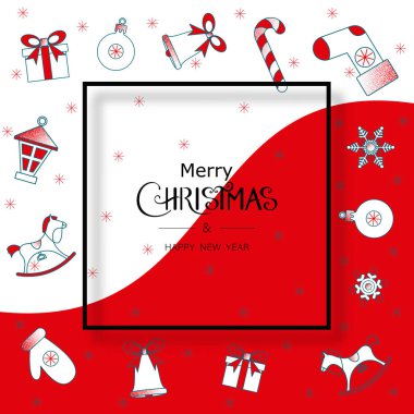 İsa ile kırmızı mutlu Noeller ve mutlu yeni yıl tebrik kartı