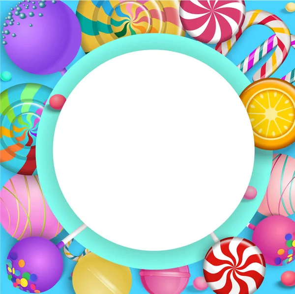白い円形のカラフルなキャンディーと背景. — ストックベクタ