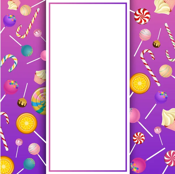 带彩色棒棒糖的紫色背景. — 图库矢量图片
