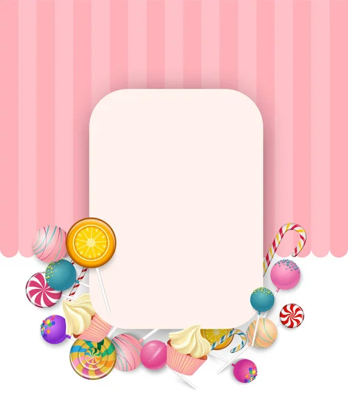 带彩色棒棒糖的粉红色背景. — 图库矢量图片