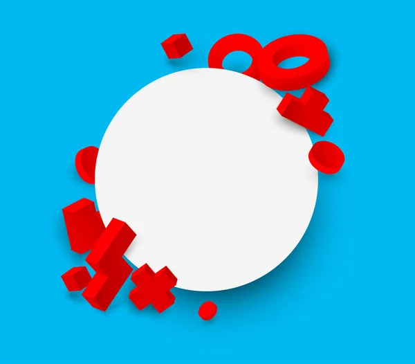 Blauw en wit ronde achtergrond met rode 3d geometrische figuren. — Stockvector