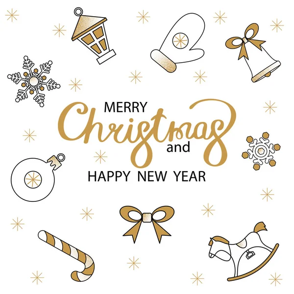 Feliz Navidad y feliz año nuevo tarjeta de felicitación con Navidad — Vector de stock