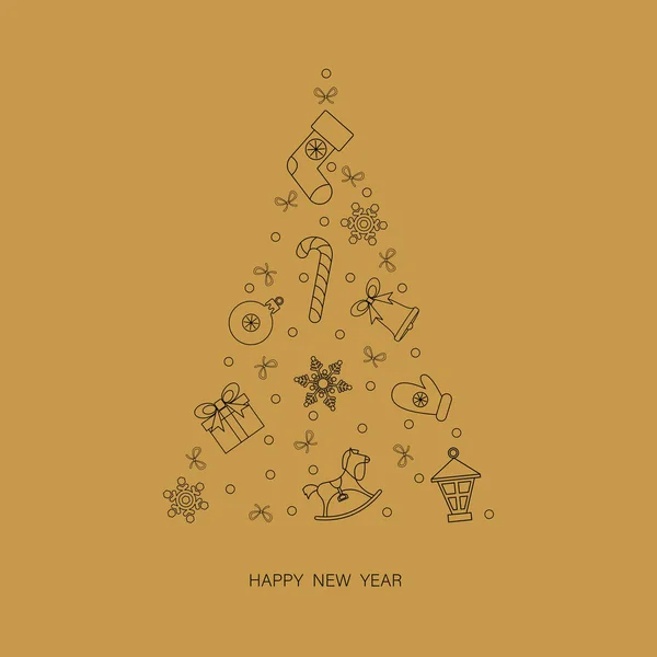 Mutlu yeni yıl tebrik kartı ile soyut Noel ağacı. — Stok Vektör
