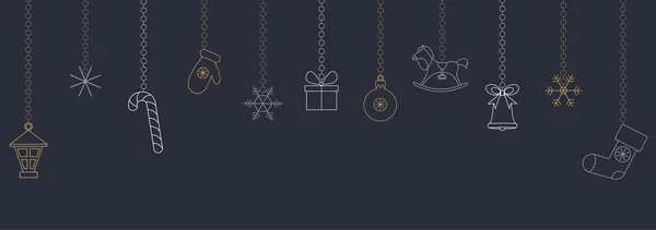 Grå jul och nyår banner med holiday mönster. — Stock vektor