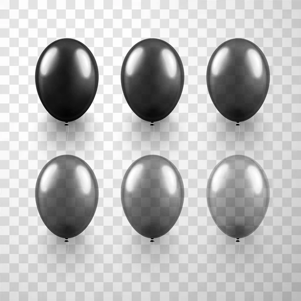 Set di palloncini grigi lucidi isolati su sfondo trasparente . — Vettoriale Stock