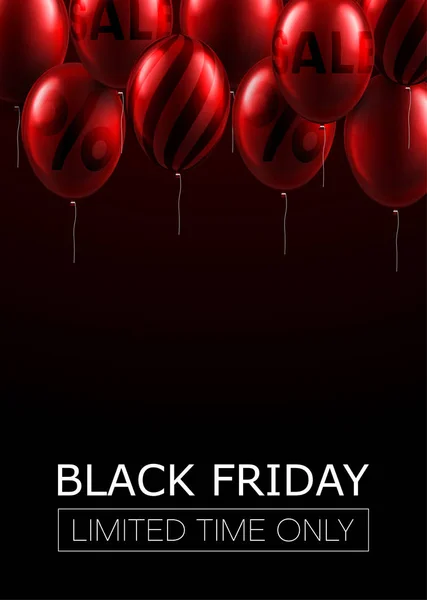 Black friday sale promotion card with red balloons. — Stock Vector