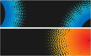 Siyah parlak soyut desenle afiş.