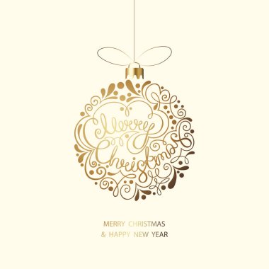 Merry Christmas and Happy New Year greeting card with Christmas  clipart