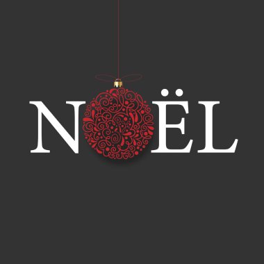 Neşeli Noel 2019 poster kırmızı süslü Noel top ile.